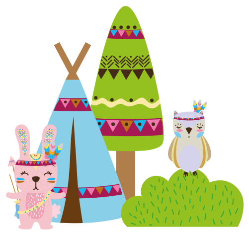(s279-1-L) Tribal Bunny Rabbit Owl Teepee