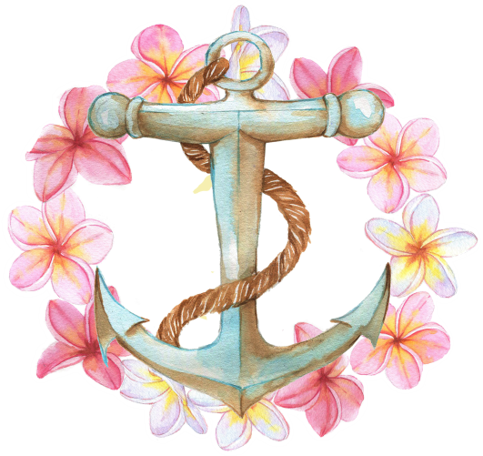 (s028-1-K) Watercolor Anchor Flowers
