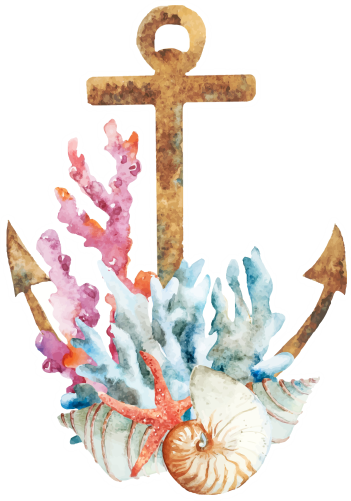 (s028-1-M) Watercolor Anchor Flowers