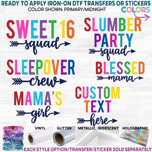 (s280-1) Rainbow Multi-Color Custom Text Printed Heat Transfer or Sticker