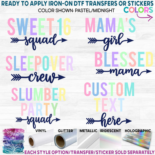 (s280-2) Pastel Multi-Color Custom Text Printed Heat Transfer or Sticker