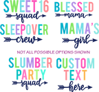 (s280-3) Slumber Party Squad Tropical Multi-Color Custom Text