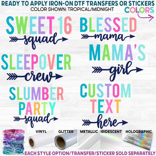 (s280-3) Tropical Multi-Color Custom Text Printed Heat Transfer or Sticker