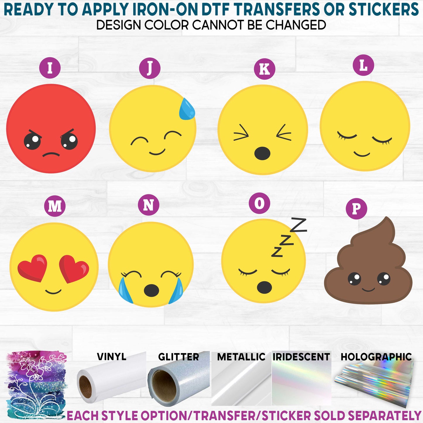 (s283) Emojis Emoji Face Printed Heat Transfer or Sticker