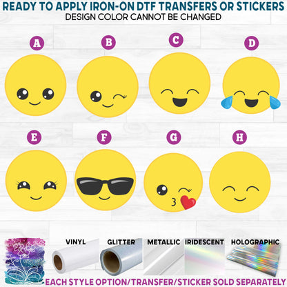 (s283) Emojis Emoji Face Printed Heat Transfer or Sticker