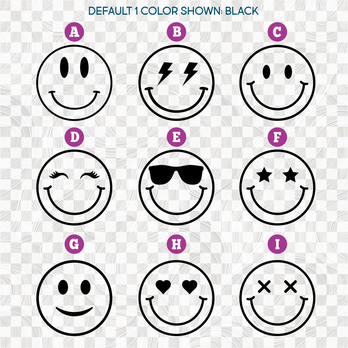 (s283-4) Smiley Face One Glitter or Vinyl Iron-On Transfer or Sticker