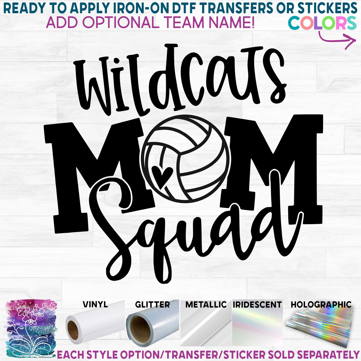 (s285-1C) Volleyball Mom Squad Printed Heat Transfer or Sticker