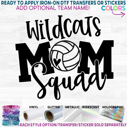 (s285-1C) Volleyball Mom Squad Printed Heat Transfer or Sticker