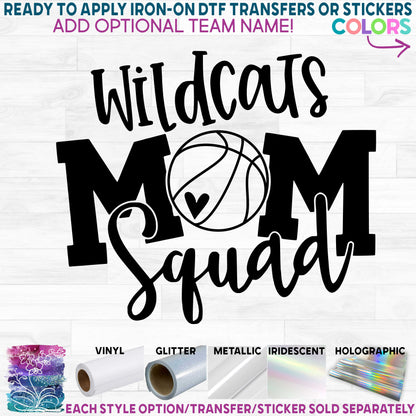 (s285-1D) Basketball Mom Squad Printed Heat Transfer or Sticker