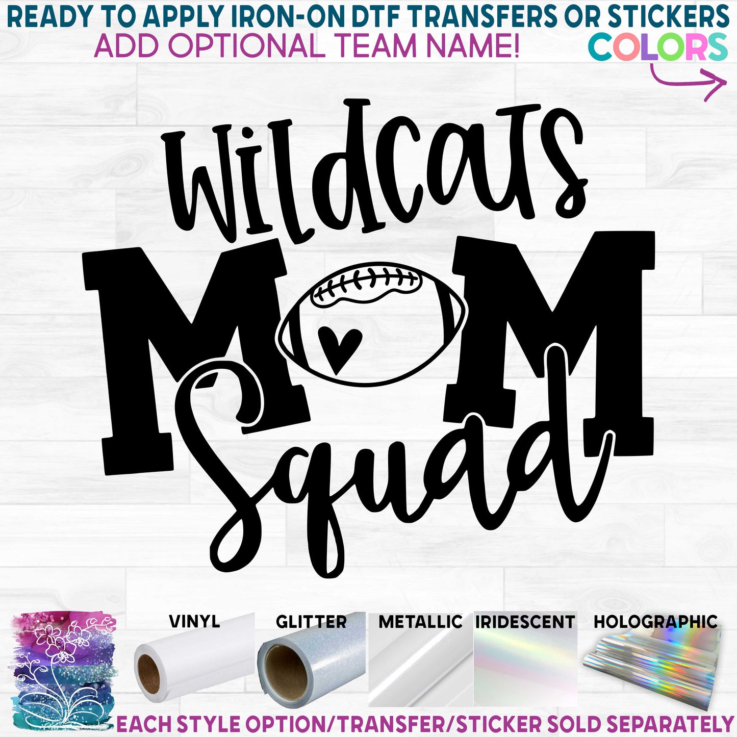 (s285-1E) Football Mom Squad Printed Heat Transfer or Sticker