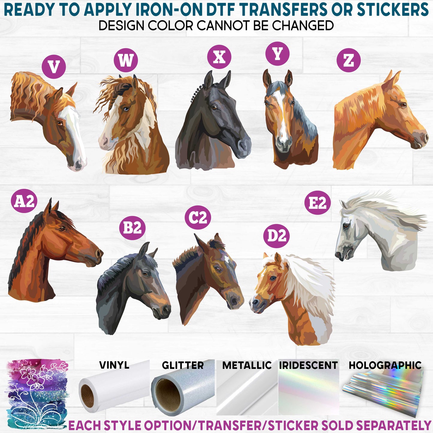 (s287) Full Color Horse Horses Printed Heat Transfer or Sticker