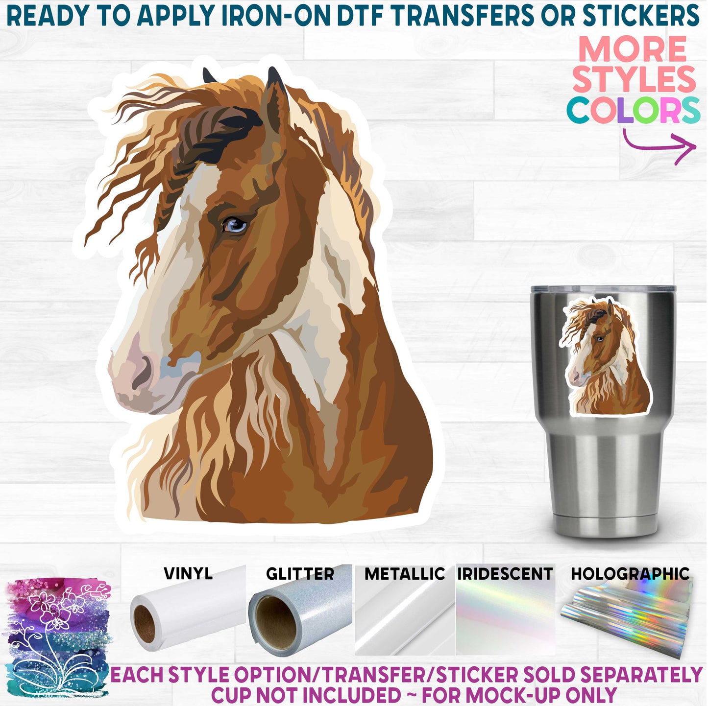 (s287) Full Color Horse Horses Printed Heat Transfer or Sticker