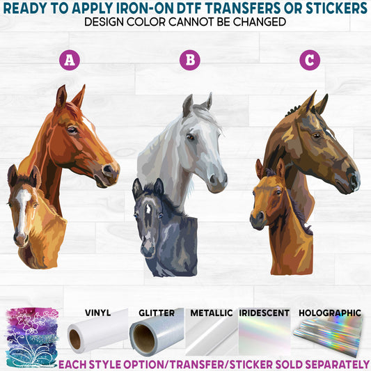 (s287) Full Color Horse Horses Mom & Baby Foal Printed Heat Transfer or Sticker