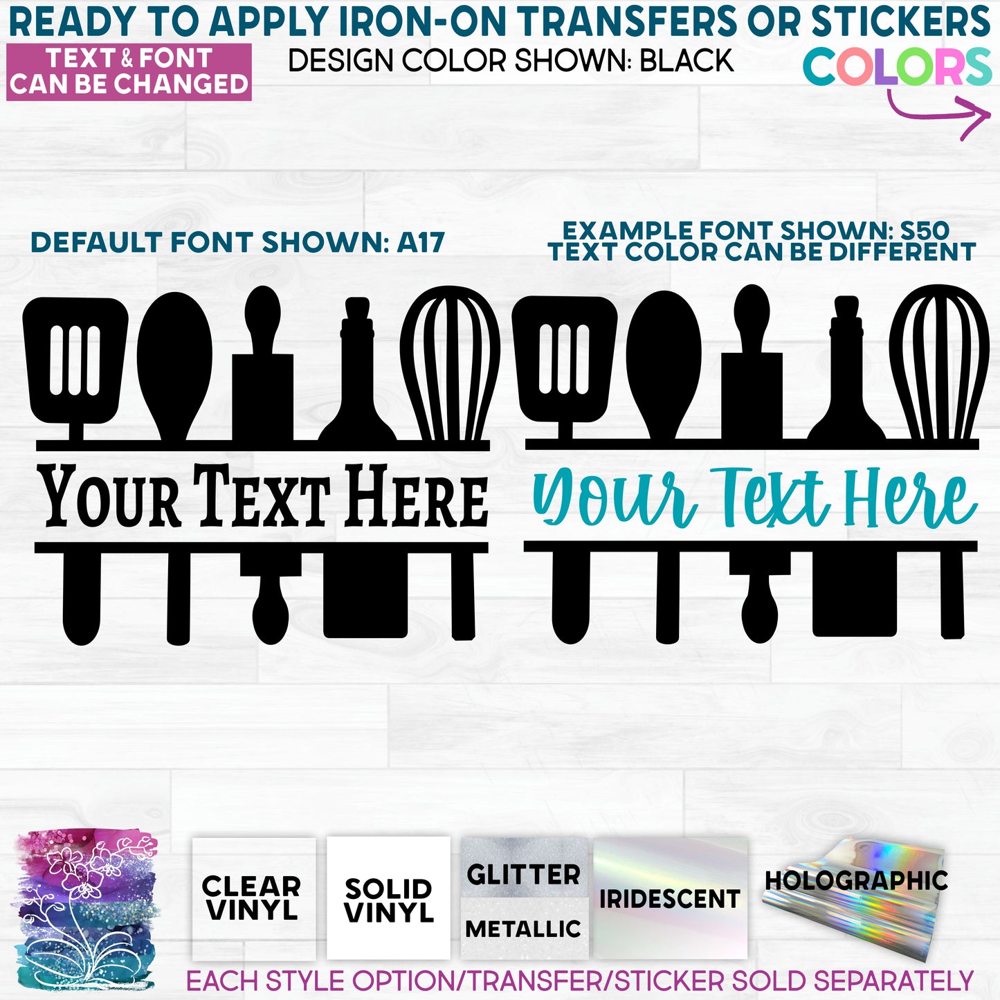 s288-C Kitchen Split Text Name Made-to-Order Iron-On Transfer or Sticker