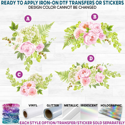 (s289) Blush Hops Pink Roses Watercolor Flowers Printed Heat Transfer or Sticker