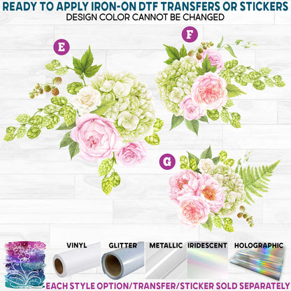 (s289) Blush Hops Pink Roses Watercolor Flowers Printed Heat Transfer or Sticker