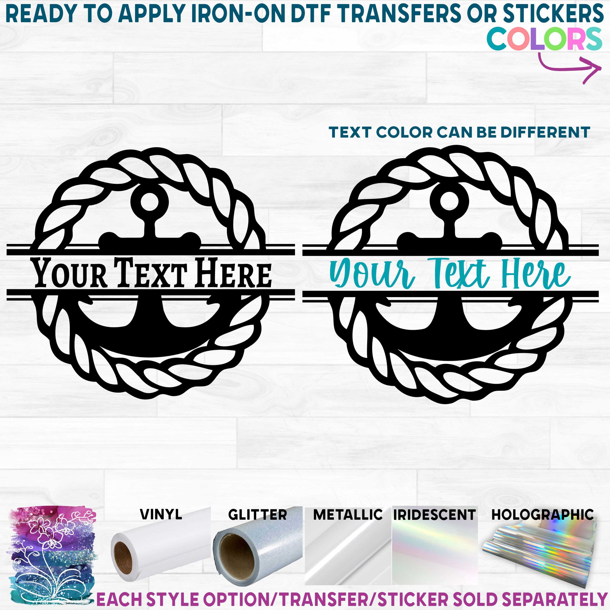 (s028-O) Anchor Rope Nautical Split Name Custom Text