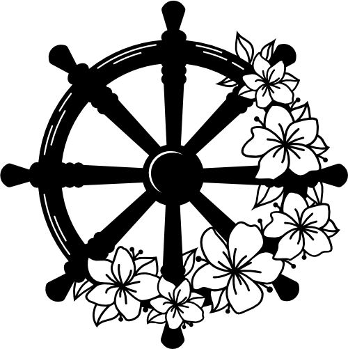 (028-1-P) Ship's Wheel with Flowers Floral Nautical