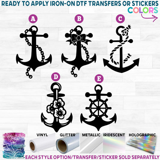 (s028-1) Anchor Anchors Nautical Ship Wheel 2 Printed Heat Transfer or Sticker