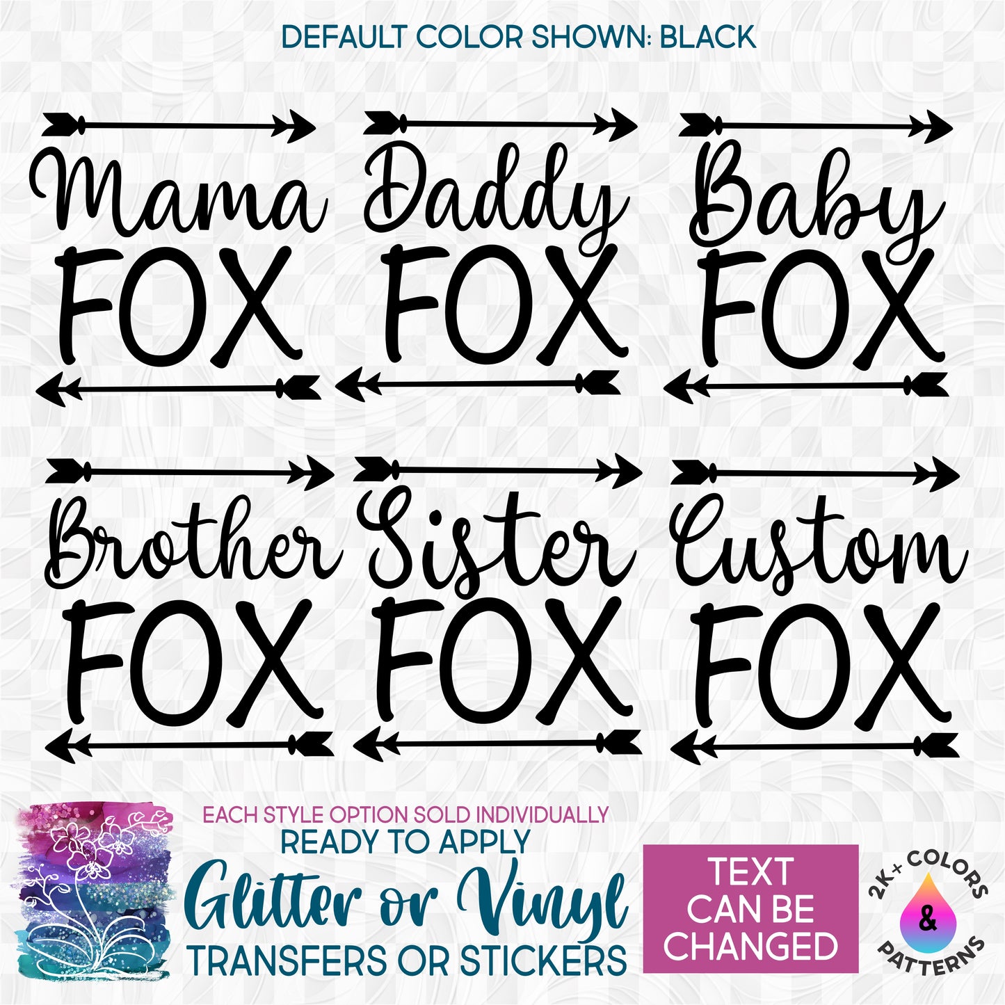 (s290-A) Fox Family Arrows Mama Custom Text Glitter or Vinyl Iron-On Transfer or Sticker