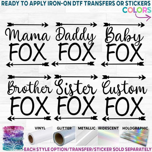 (s290-A) Fox Family Arrows Mama Custom Text Printed Heat Transfer or Sticker