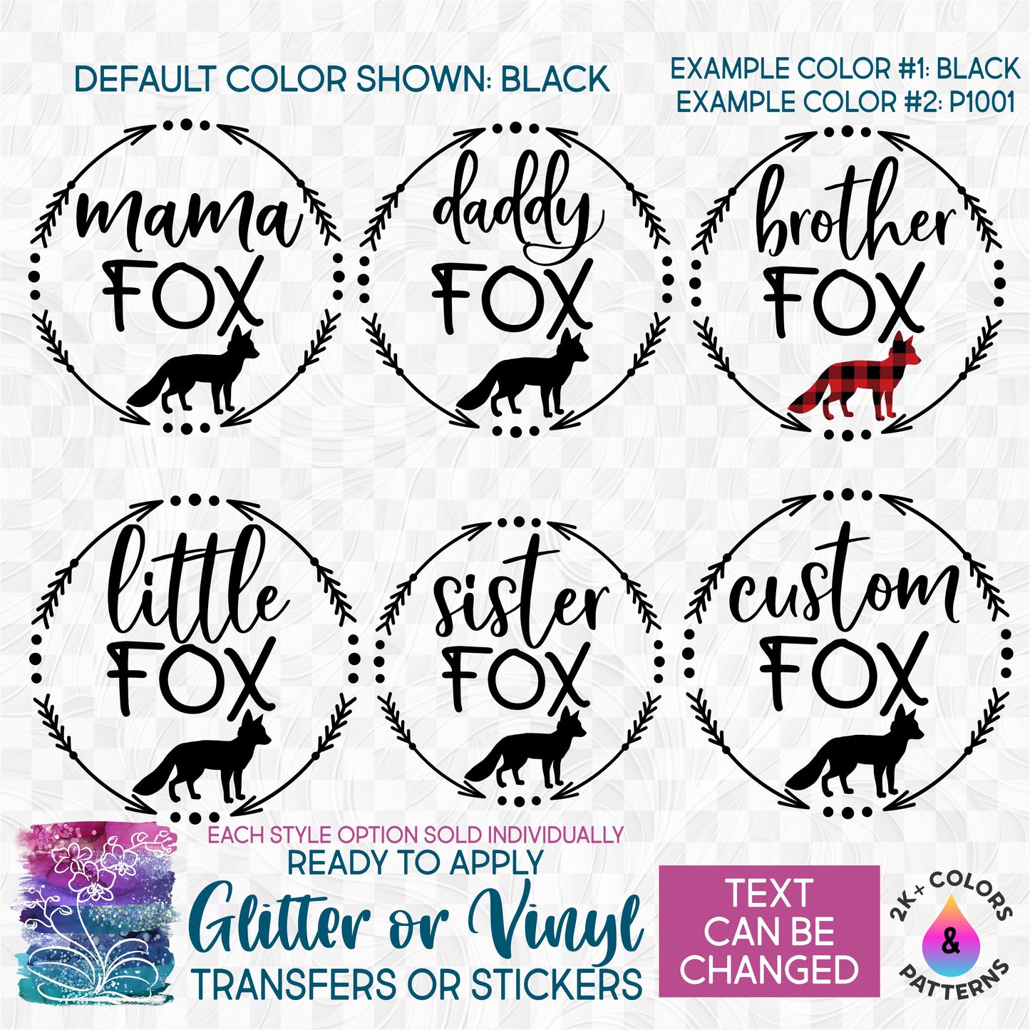 (s290-B) Fox Family Arrows Mama, Family Custom Text Glitter or Vinyl Iron-On Transfer or Sticker