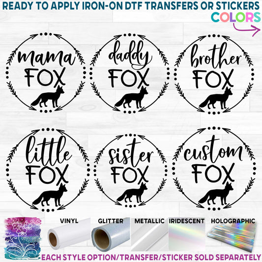 (s290-B) Fox Family Arrows Mama, Family Custom Text Printed Heat Transfer or Sticker