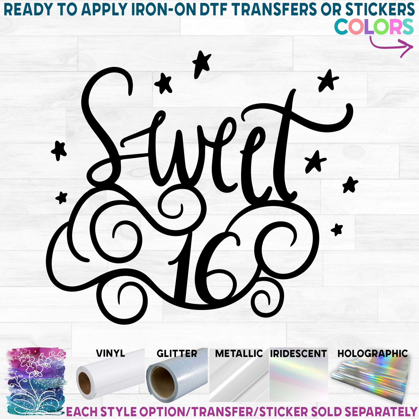 (s292-E) Sweet 16 Sixteen Printed Heat Transfer or Sticker