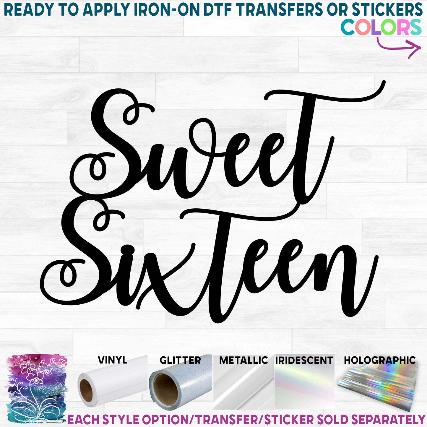 (s292-J) Sweet 16 Sixteen Printed Heat Transfer or Sticker