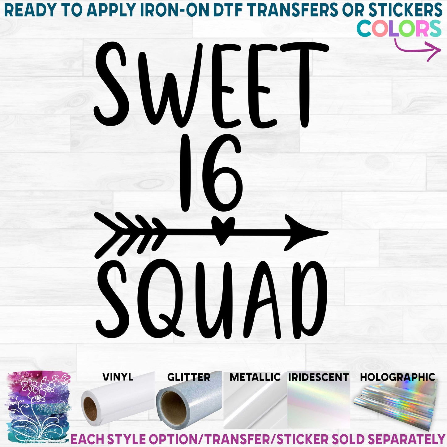 (s292-L) Sweet 16 Sixteen Squad Printed Heat Transfer or Sticker