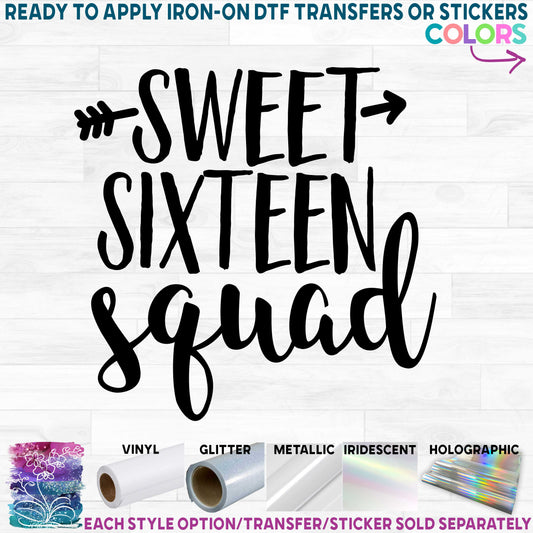 (s292-O) Sweet 16 Sixteen Squad Printed Heat Transfer or Sticker