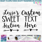 (s292-B) Custom Name Sweet 16 Sweet Sixteen Custom Text