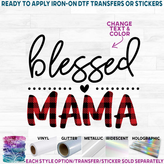 (s293-E) Blessed Mama Buffalo Plaid Custom Text