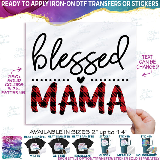 (s293-E) Blessed Mama Buffalo Plaid Custom Text