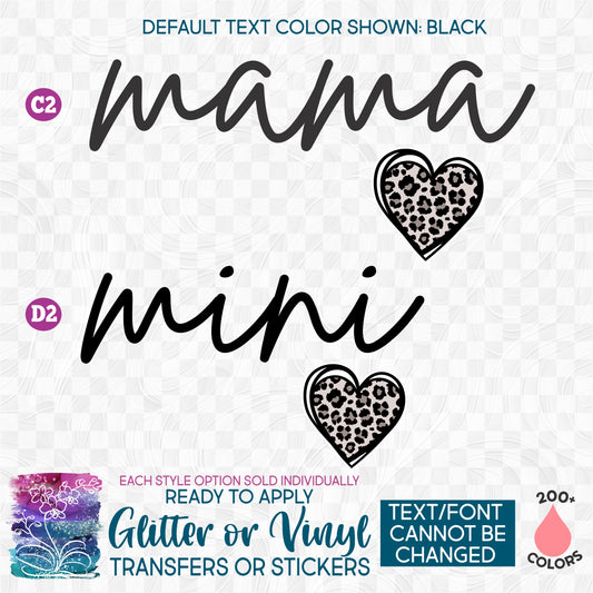(s294) Mama Mini Leopard Heart Glitter or Vinyl Iron-On Transfer or Sticker