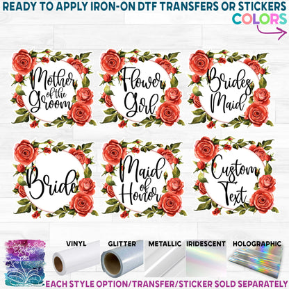 (s298-W7) Watercolor Rose Floral Bridal Wedding Party Custom Text