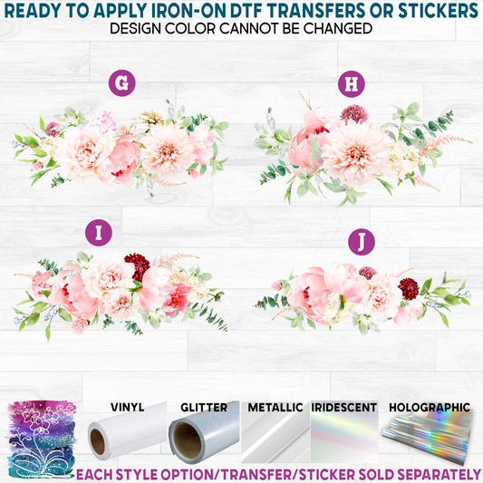 (s299-1) Pink Blush Floral Flowers Watercolor b Printed Heat Transfer or Sticker