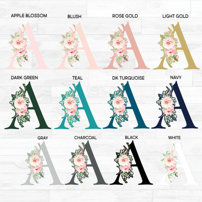 (s299-2) Watercolor Blush Pink Rose Gold Flowers Monogram Letter Custom Name Bridal Wedding Party