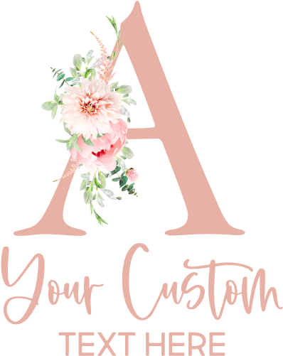 (299-2) Watercolor Blush Pink Rose Gold Flowers Monogram Letter Custom Name Bridal Wedding Party