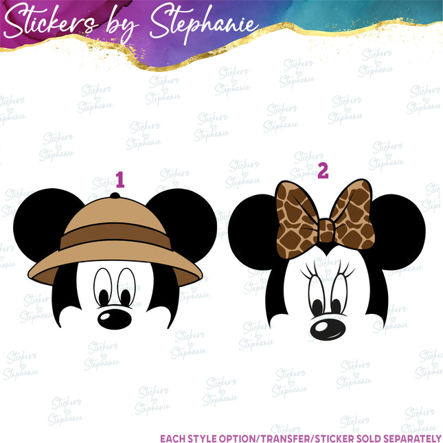 (s02C-001) Safari Mickey Minnie Mouse Face Iron-On Transfer