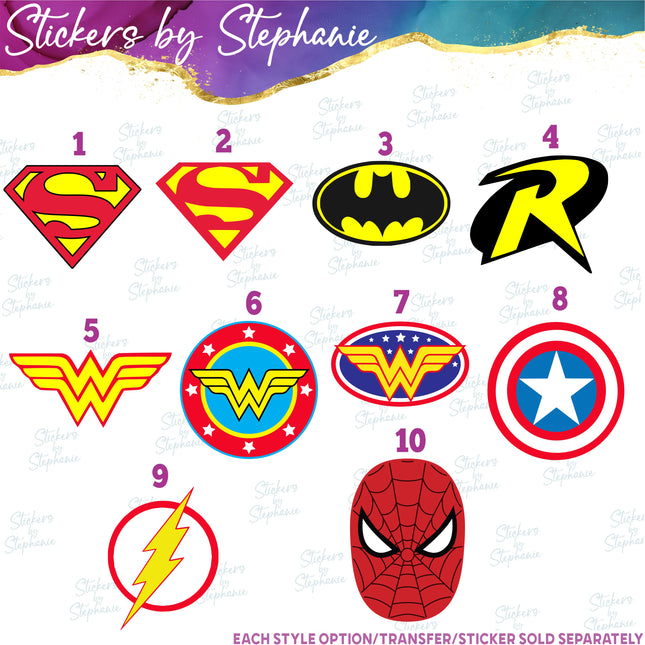 (s02C-006) Superhero Logos Iron-On Transfer