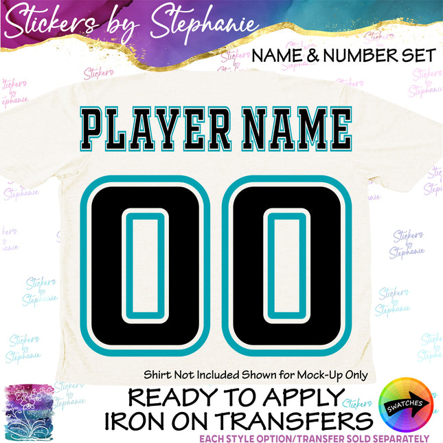 (cpn-3) FTY Oldsport Outline Block Custom Player Name & Number Set Iron-On Transfer