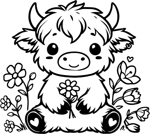 (003-02-2Z) Cute Baby Highland Cow Flowers