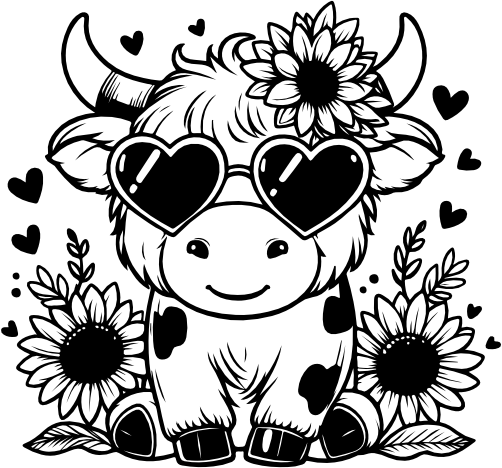 (003-02-3A) Cute Baby Highland Cow Flowers