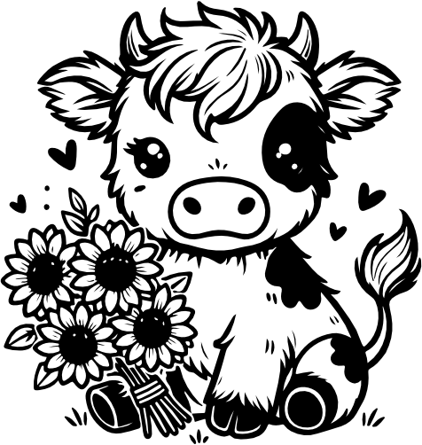 (003-02-3B) Cute Baby Cow Flowers