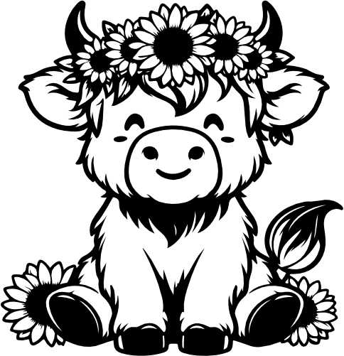 (003-02-3D) Cute Baby Cow Flowers