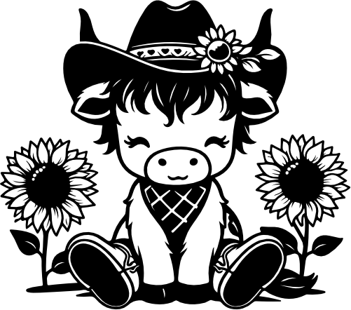 (003-02-3E) Cute Baby Cowgirl Cow Sunflowers