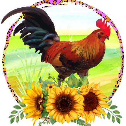 (s003-1-2A) Chicken Rooster Sunflowers