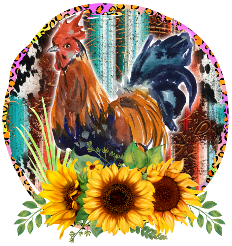 (s003-1-2B) Chicken Rooster Sunflowers