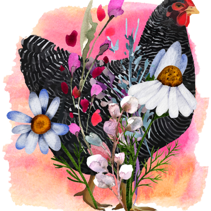 (s003-1-1Y) Chicken Hen Wildflowers